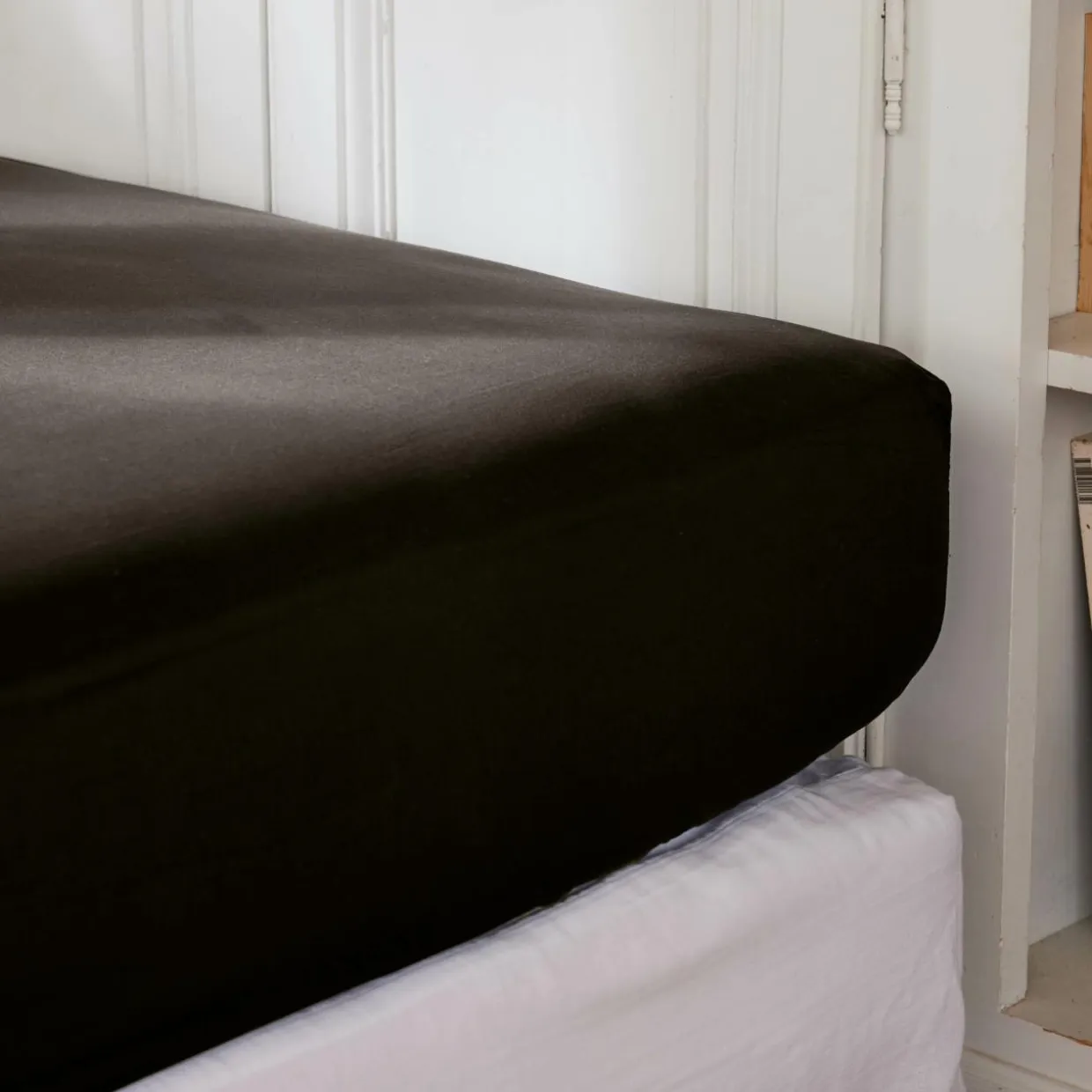 Drap housse percale de coton (160 x 200 cm) Cali Noir