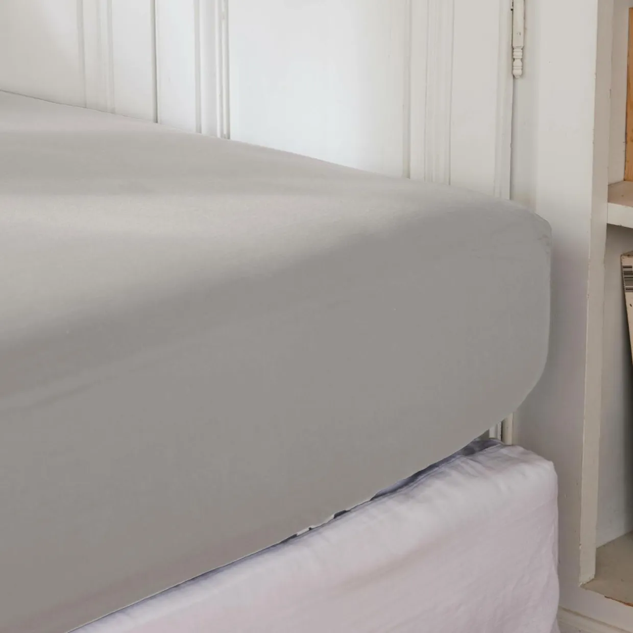 Drap housse percale de coton (90 x 200 cm) Cali Gris clair