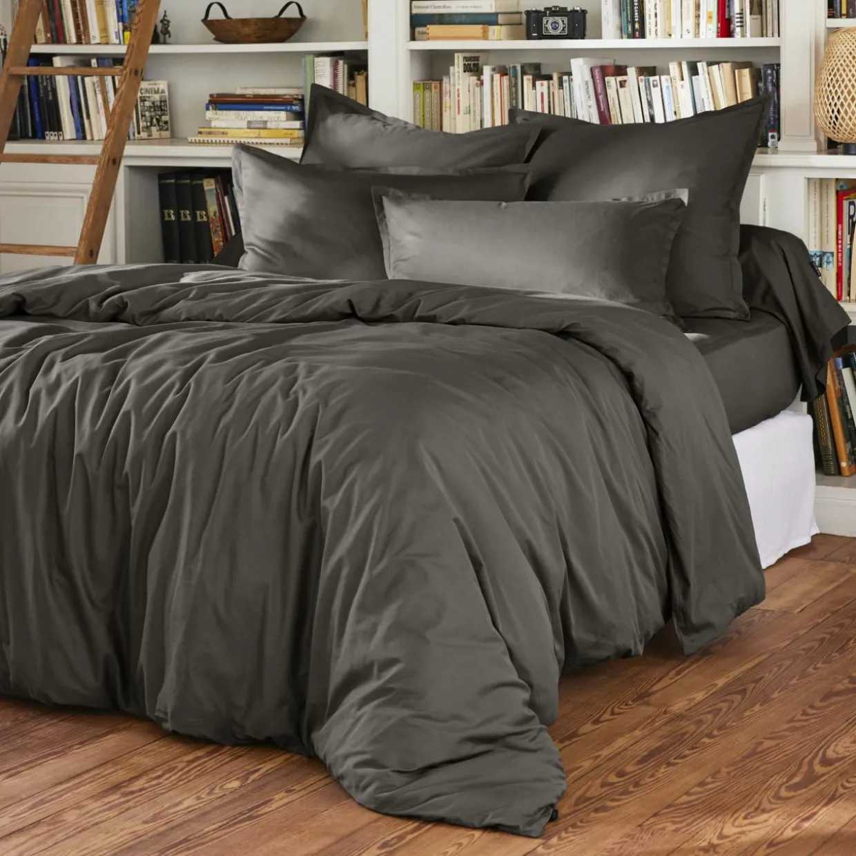 Drap housse percale de coton (90 x 200 cm) Cali Gris anthracite