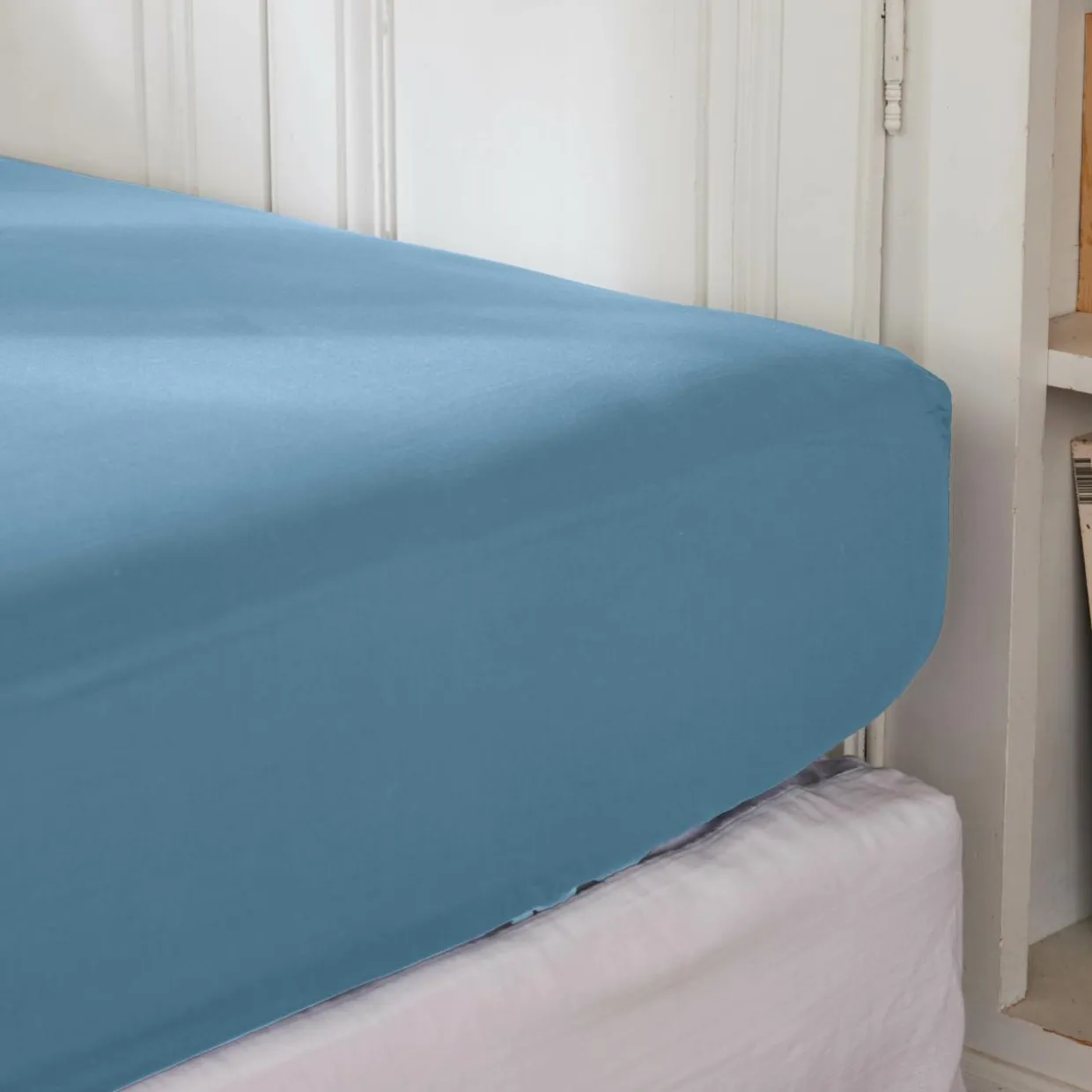 Drap housse percale de coton (180 x 200 cm) Cali Bleu ciel