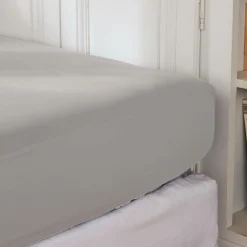 Drap housse percale de coton (200 x 200 cm) Cali Gris clair