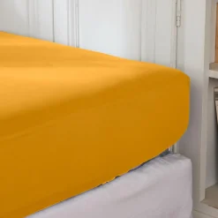 Drap housse percale de coton (140 x 200 cm) Cali Jaune moutarde