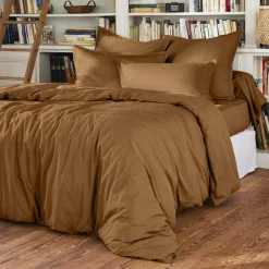 Drap housse percale de coton (180 x 200 cm) Cali Camel