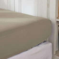 Drap housse percale de coton (140 x 200 cm) Cali Taupe