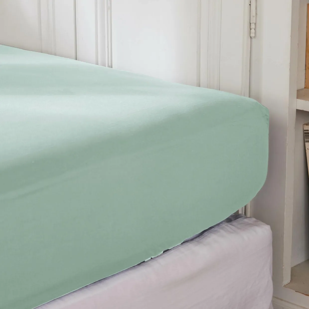 Drap housse percale de coton (180 x 200 cm) Cali Vert eucalyptus