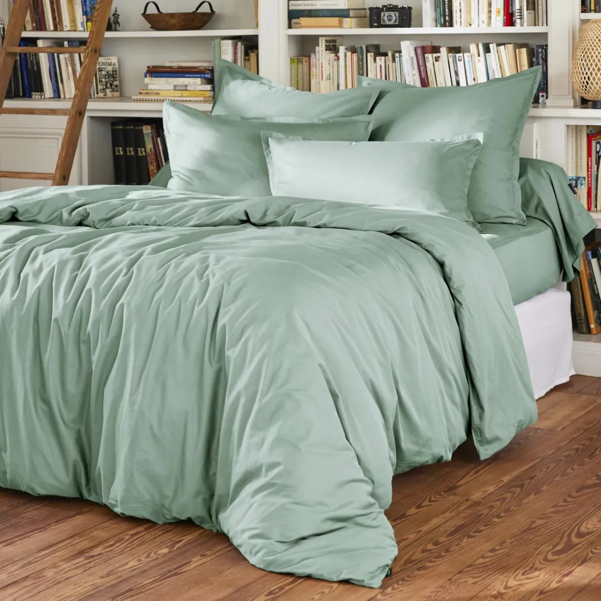 Drap housse percale de coton (180 x 200 cm) Cali Vert eucalyptus