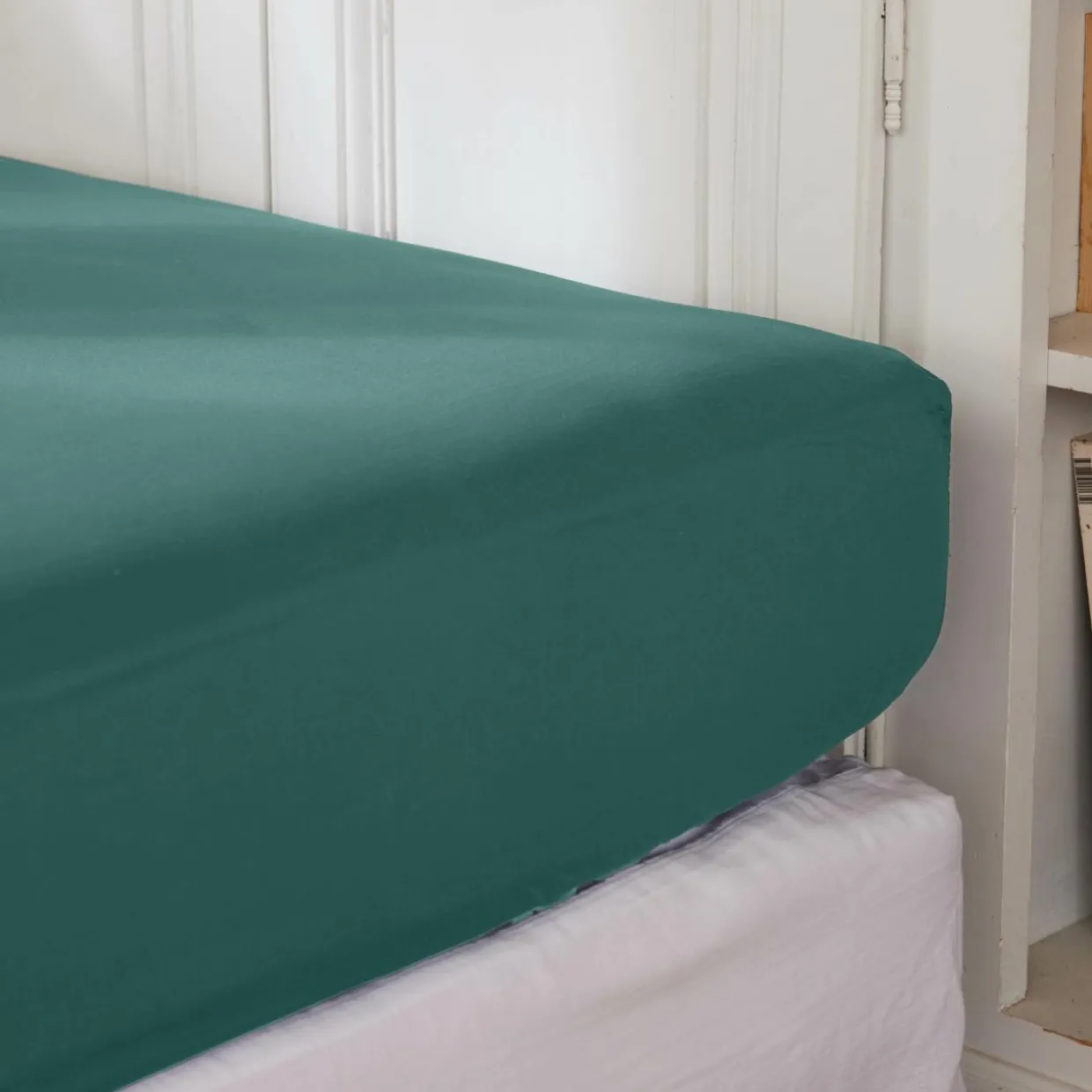 Drap housse percale de coton (180 x 200 cm) Cali Bleu canard