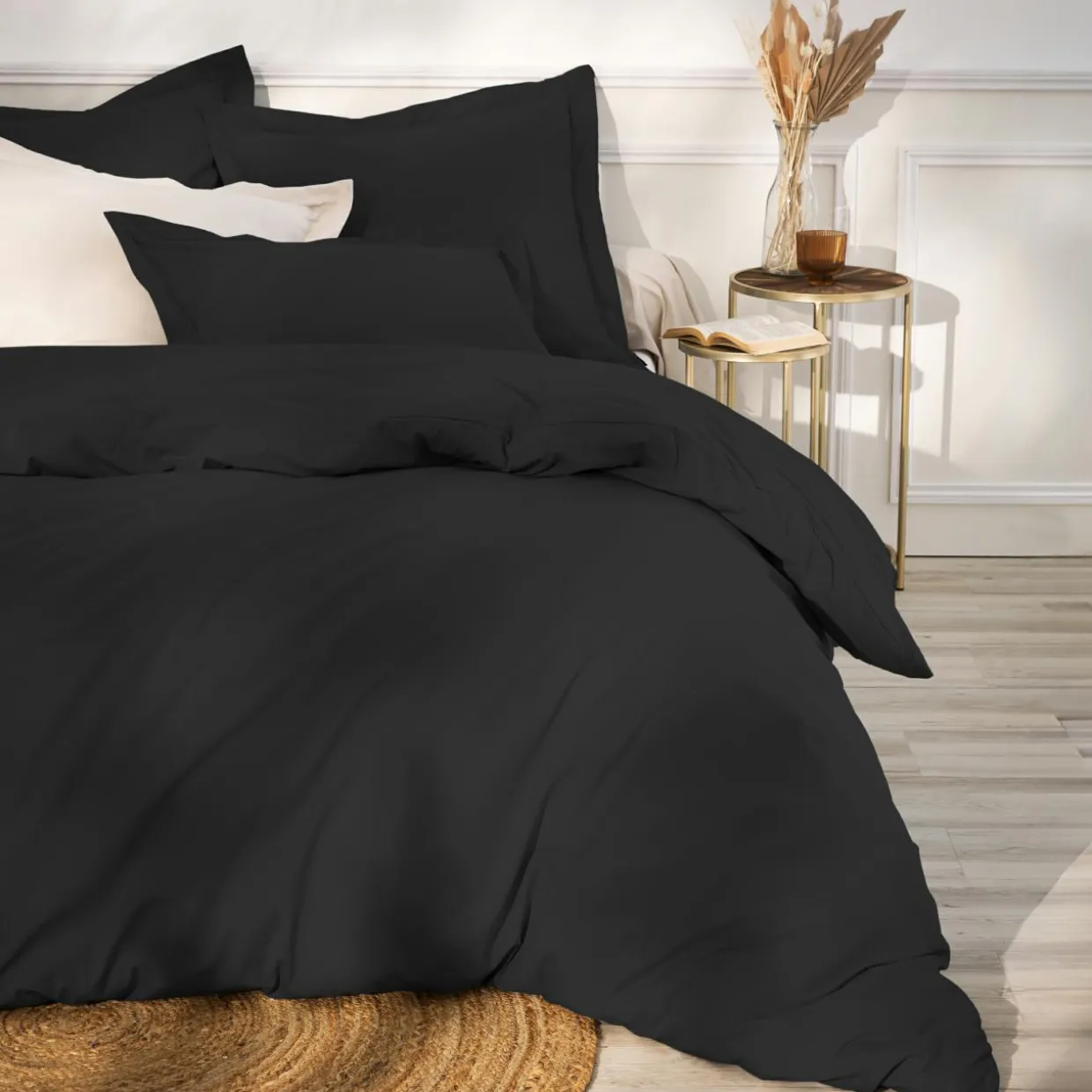 Drap housse percale de coton (90 x 200 cm) Cali Noir