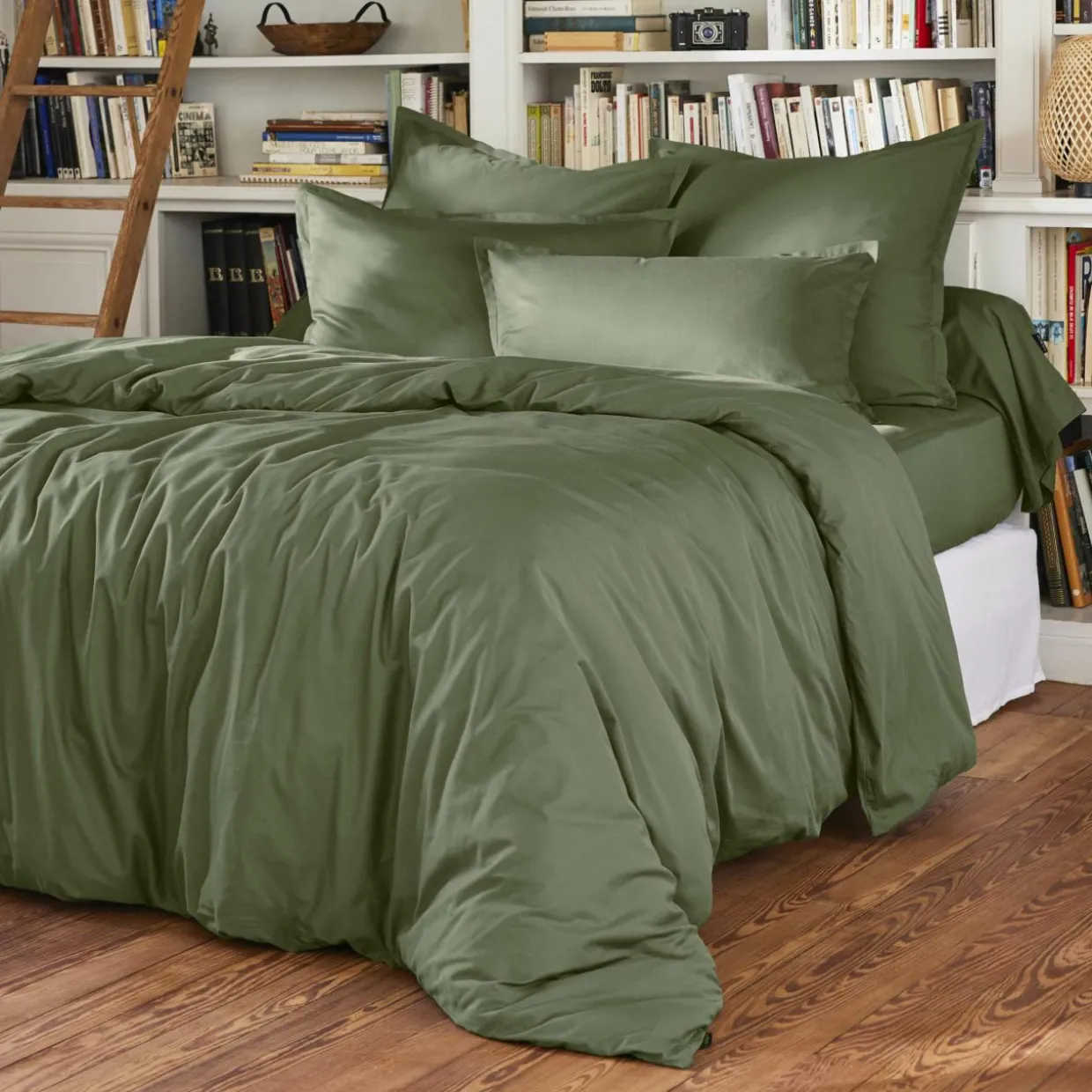 Drap housse percale de coton (90 x 200 cm) Cali Vert romarin