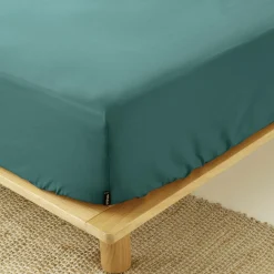 Drap housse percale de coton (90 x 190 cm) Cali Bleu canard