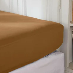 Drap housse percale de coton (200 x 200 cm) Cali Camel
