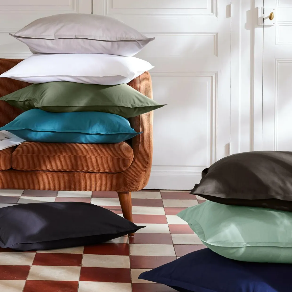 Drap housse percale de coton (140 x 200 cm) Cali Gris anthracite