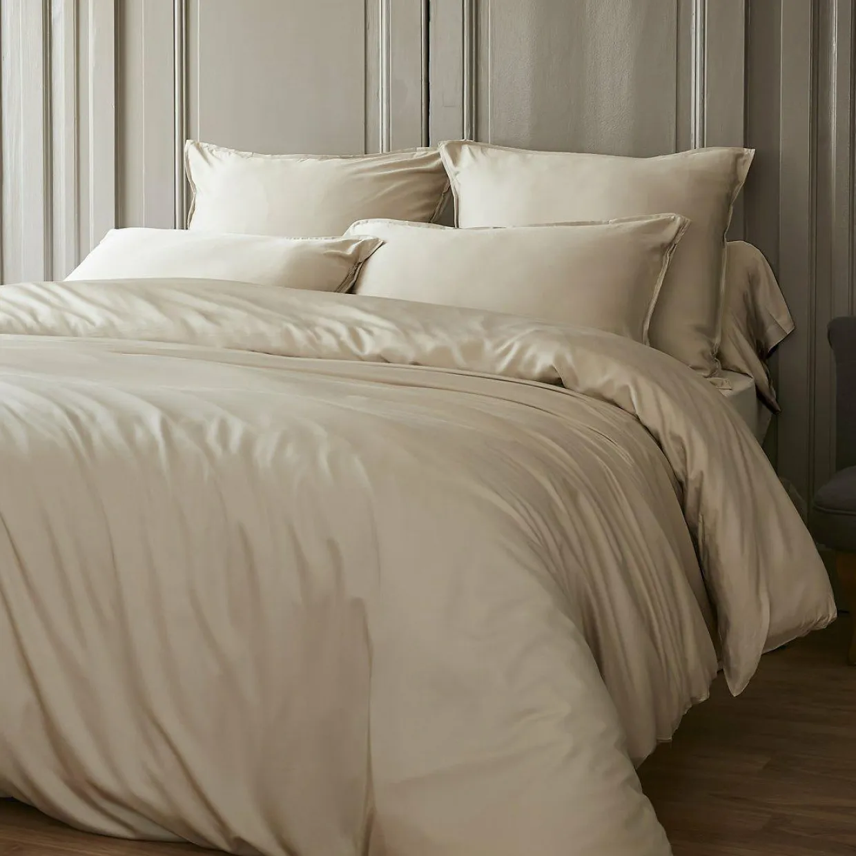 Drap housse satin de bambou (180 x 200 cm) Sienna Beige