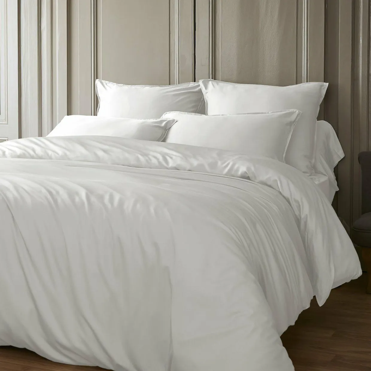 Drap housse satin de bambou (90 x 200 cm) Sienna Blanc chantilly