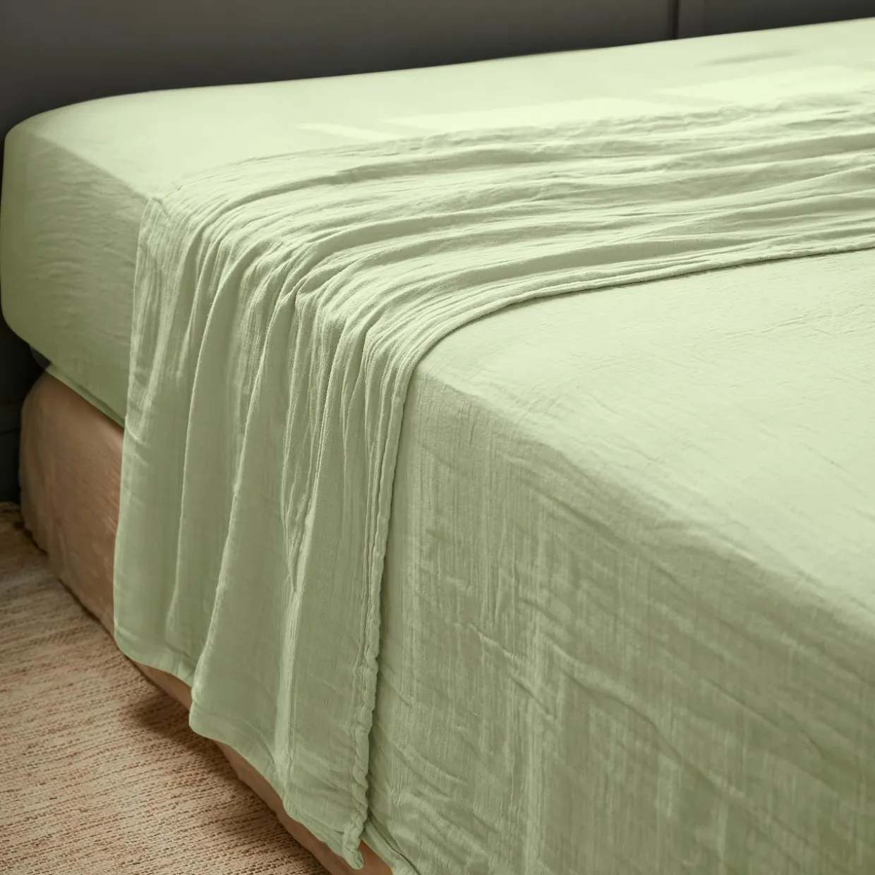 Drap plat gaze de coton (240 x 300 cm) Gaïa Vert tilleul