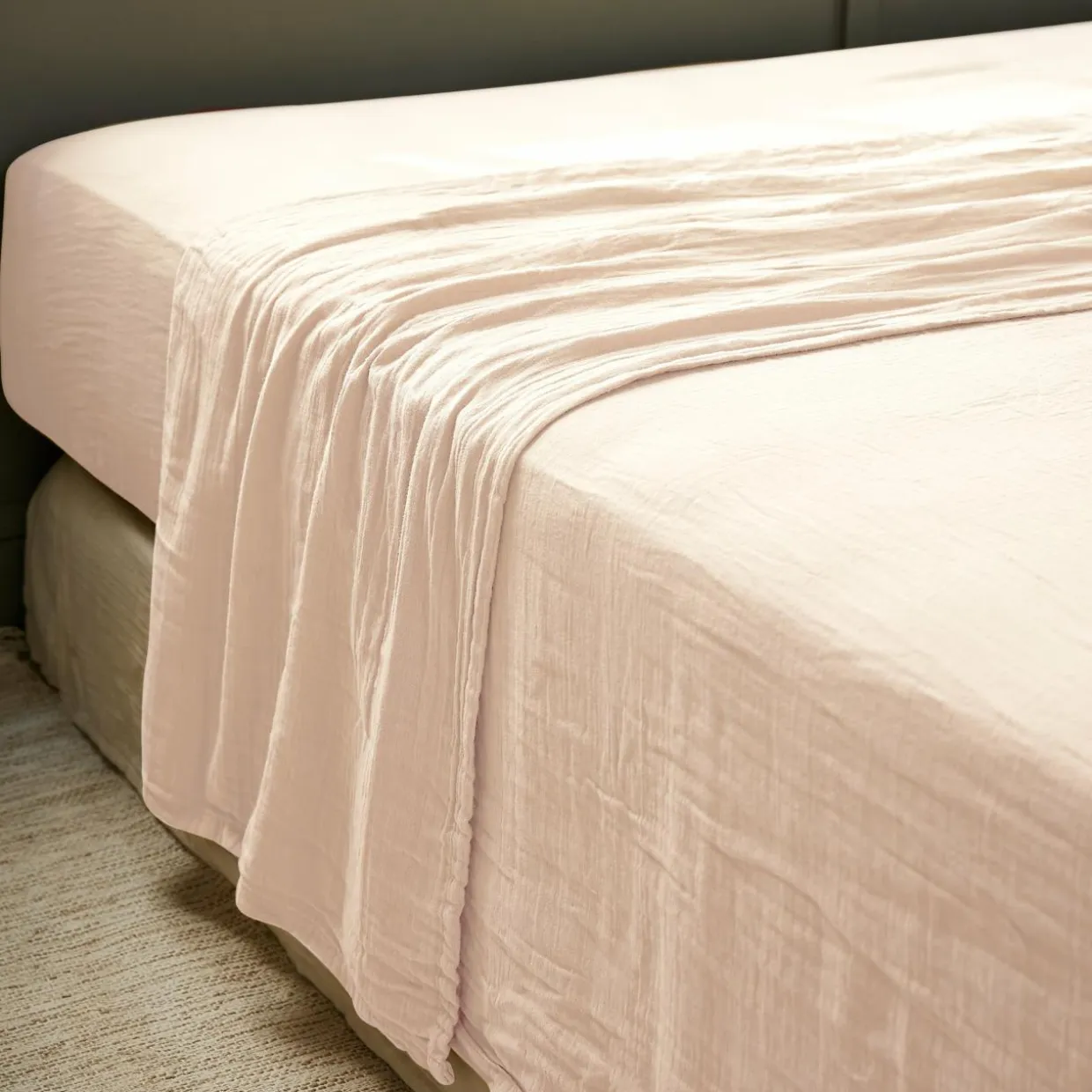 Drap plat gaze de coton (240 x 300 cm) Gaïa Rose poudré