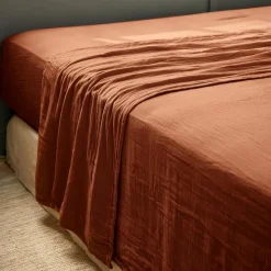 Drap plat gaze de coton (270 x 300 cm) Gaïa Terracotta