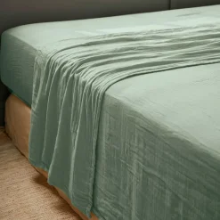 Drap plat gaze de coton (270 x 300 cm) Gaïa Vert eucalyptus