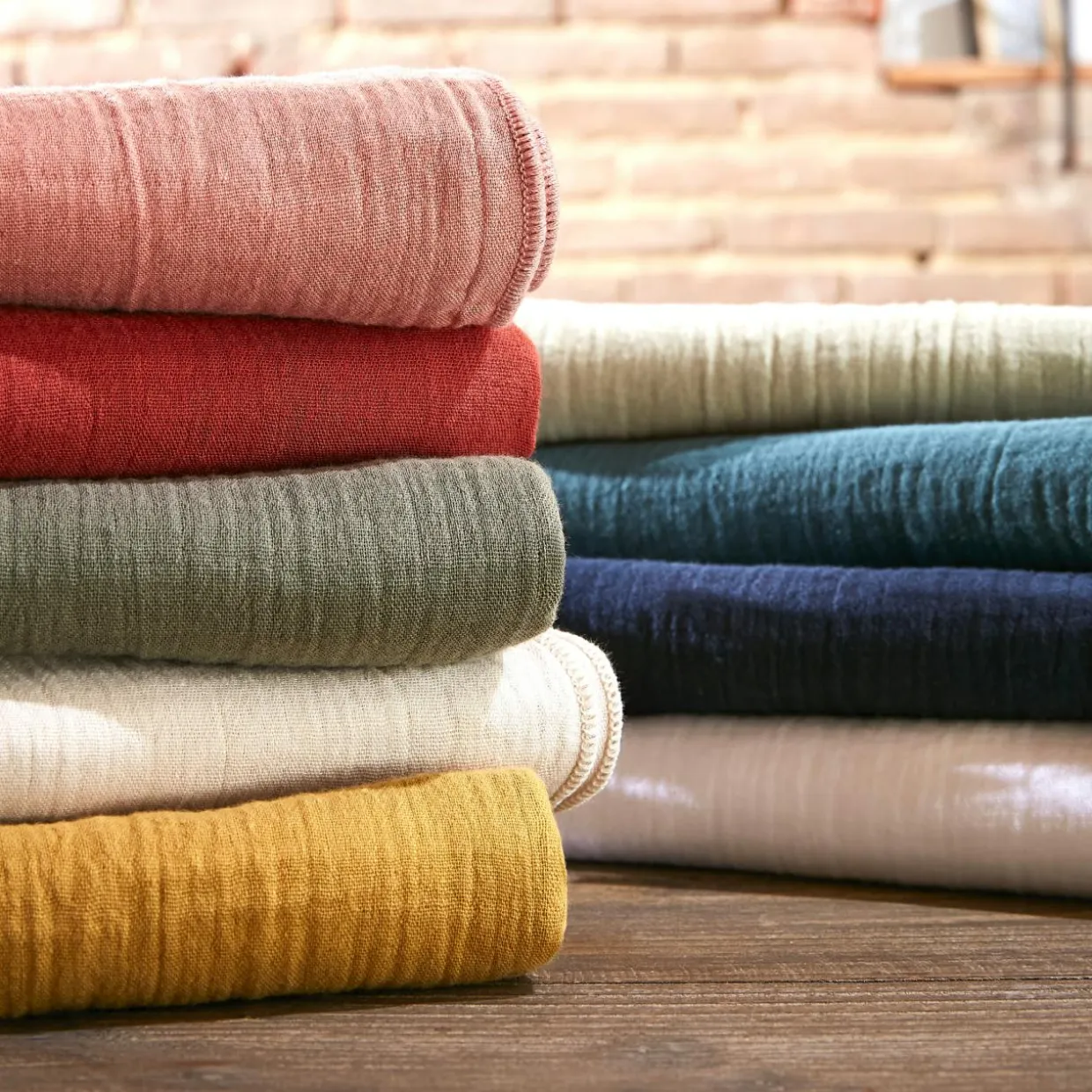 Drap plat gaze de coton (270 x 300 cm) Gaïa Vert eucalyptus