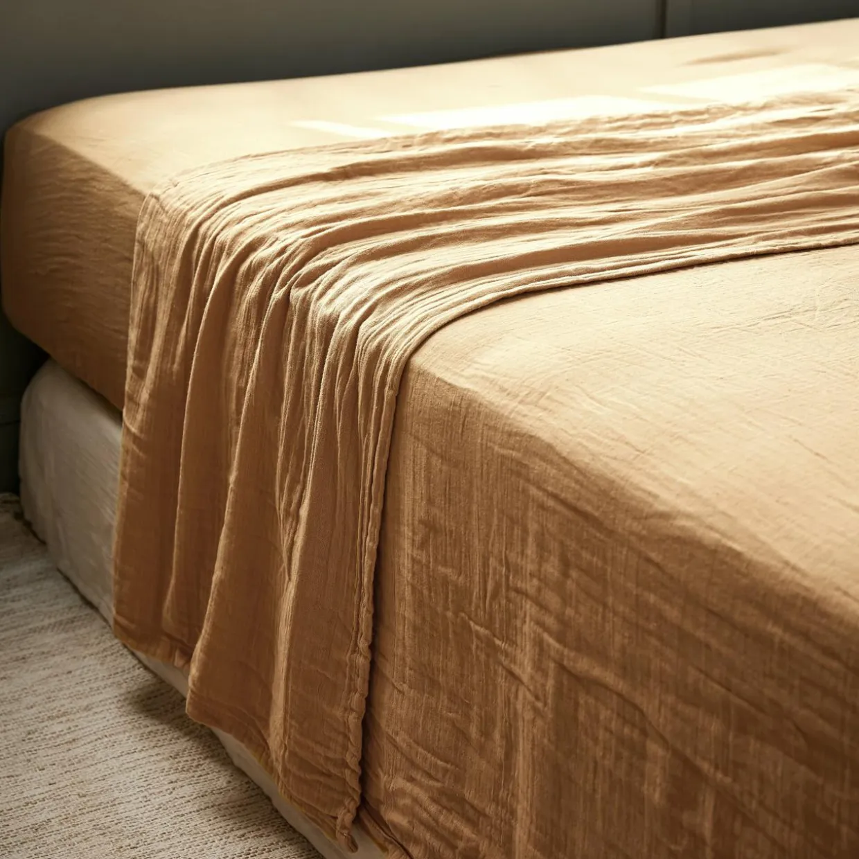 Drap plat gaze de coton (240 x 300 cm) Gaïa Camel