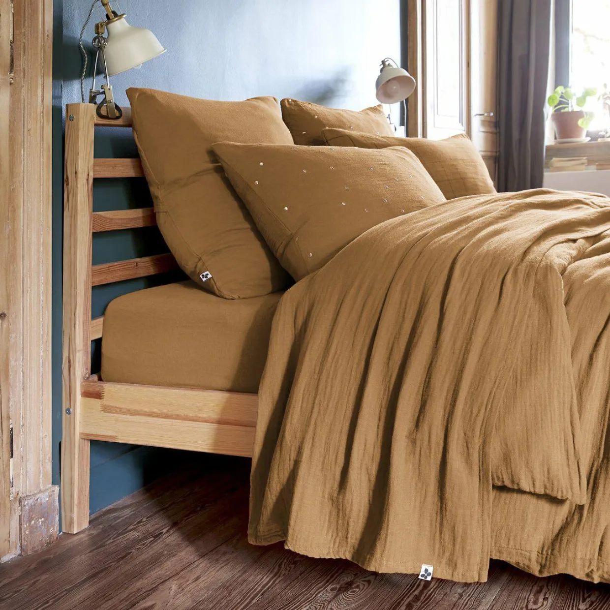 Drap plat gaze de coton (240 x 300 cm) Gaïa Camel