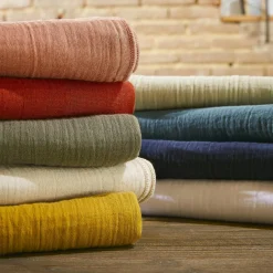 Drap plat gaze de coton (240 x 300 cm) Gaïa Rose pêche