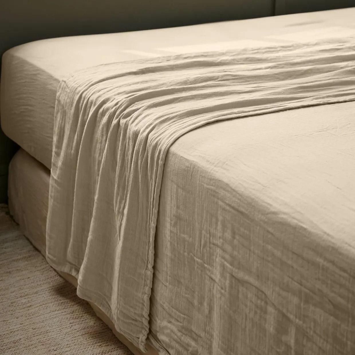 Drap plat gaze de coton (240 x 300 cm) Gaïa Ficelle