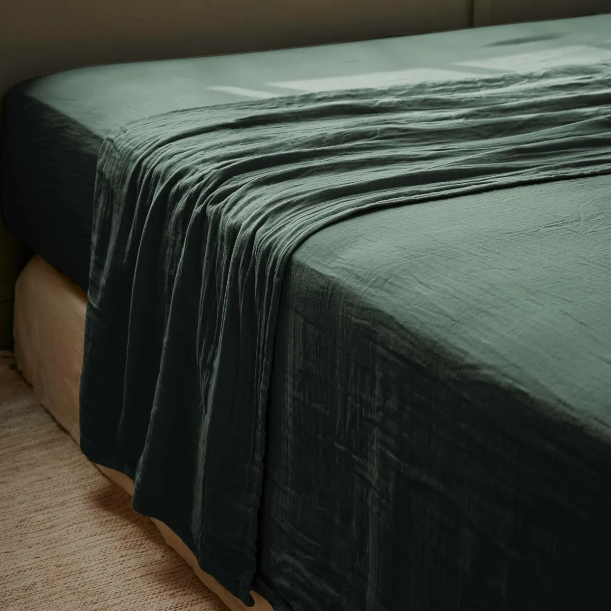 Drap plat gaze de coton (270 x 300 cm) Gaïa Vert sapin