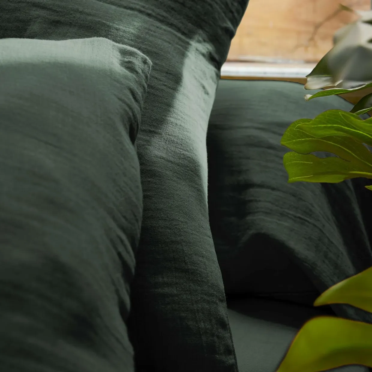 Drap plat gaze de coton (270 x 300 cm) Gaïa Vert sapin