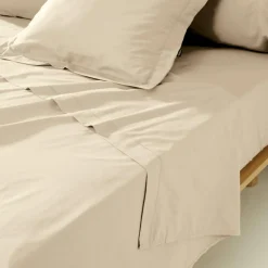 Drap plat percale de coton (270 x 300 cm) Cali Beige
