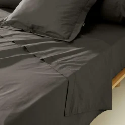 Drap plat percale de coton (240 x 300 cm) Cali Gris anthracite