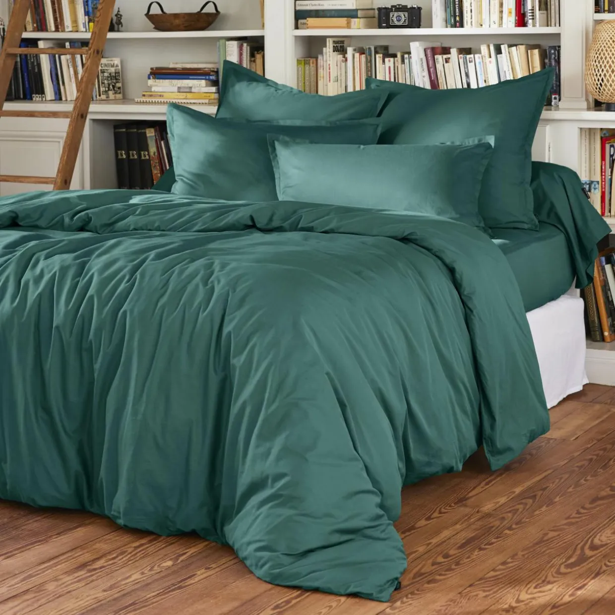 Drap plat percale de coton (180 x 290 cm) Cali Bleu canard