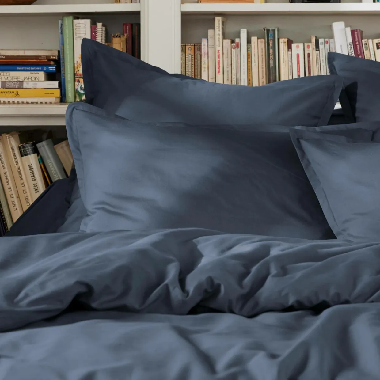 Drap plat percale de coton (180 x 290 cm) Cali Bleu marine