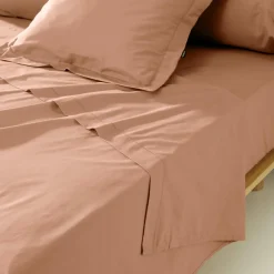 Drap plat percale de coton (180 x 290 cm) Cali Rose pêche