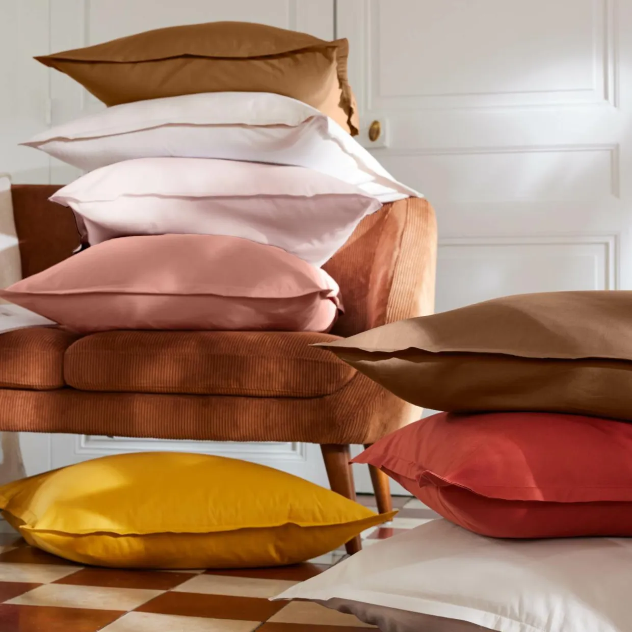 Drap plat percale de coton (180 x 290 cm) Cali Camel