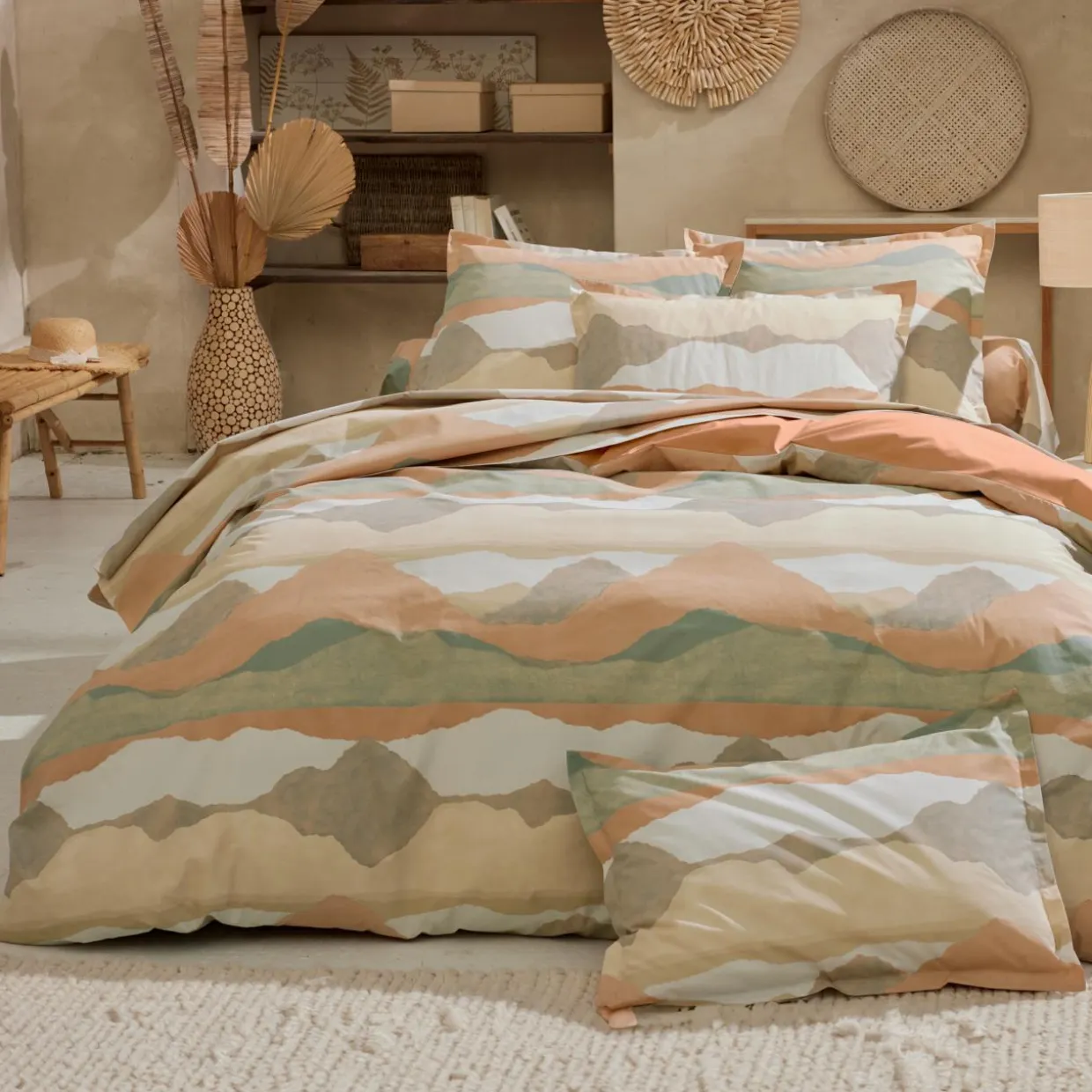 Drap plat percale de coton (240 x 310 cm) Land Beige Craie