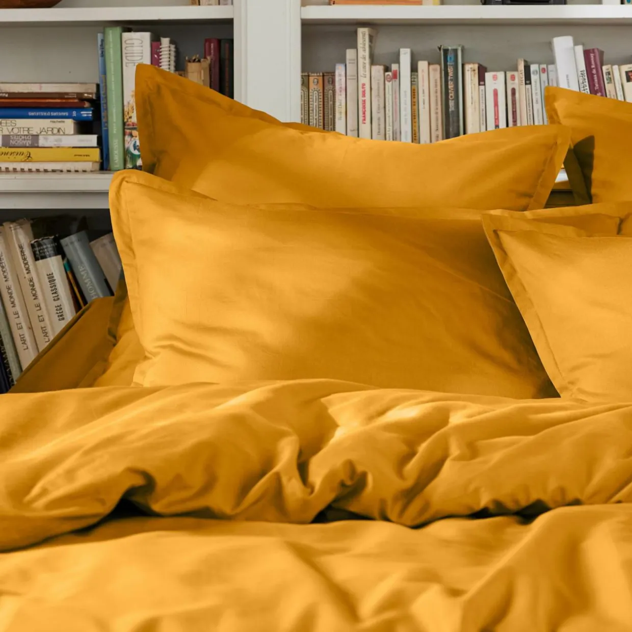 Drap plat percale de coton (180 x 290 cm) Cali Jaune moutarde