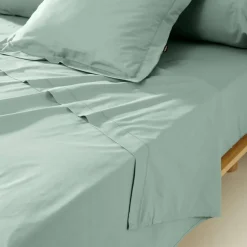Drap plat percale de coton (240 x 300 cm) Cali Vert eucalyptus