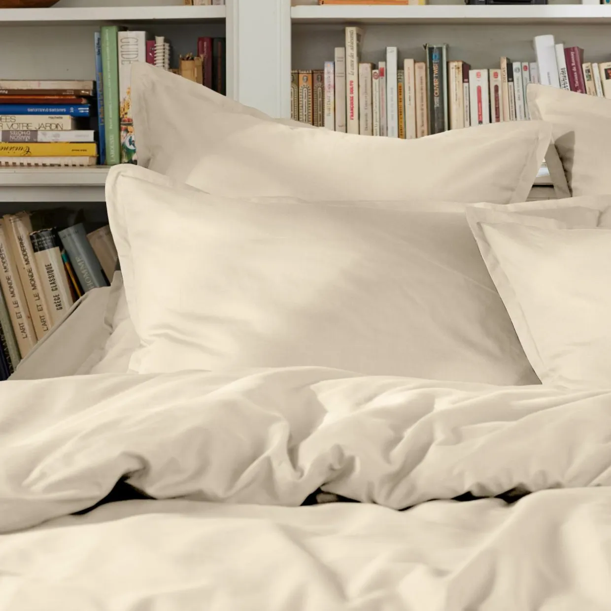 Drap plat percale de coton (180 x 290 cm) Cali Beige