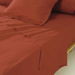Drap plat percale de coton (240 x 300 cm) Cali Terracotta