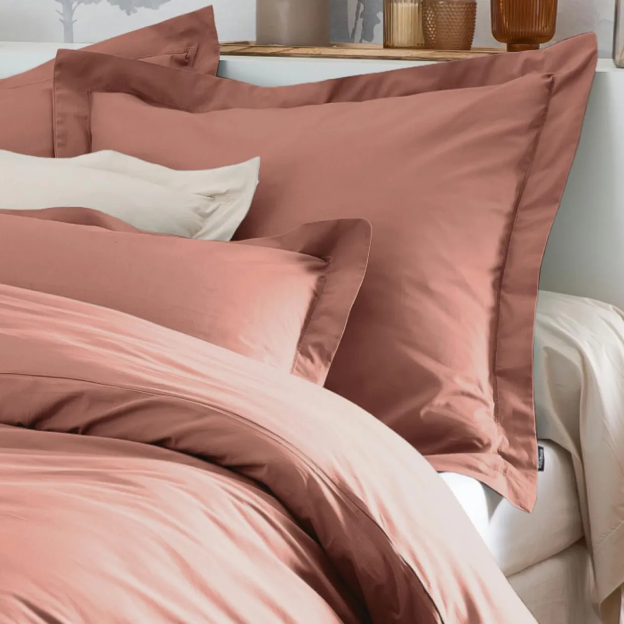 Drap plat percale de coton (270 x 300 cm) Cali Bois de rose