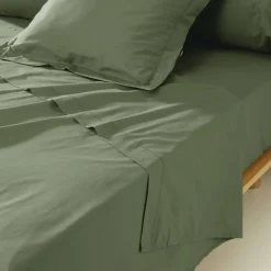 Drap plat percale de coton (180 x 290 cm) Cali Vert romarin
