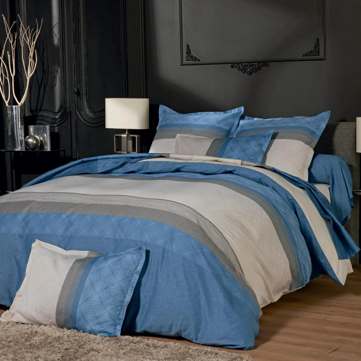 Drap plat satin de coton (240 x 310 cm) Tiago Bleu