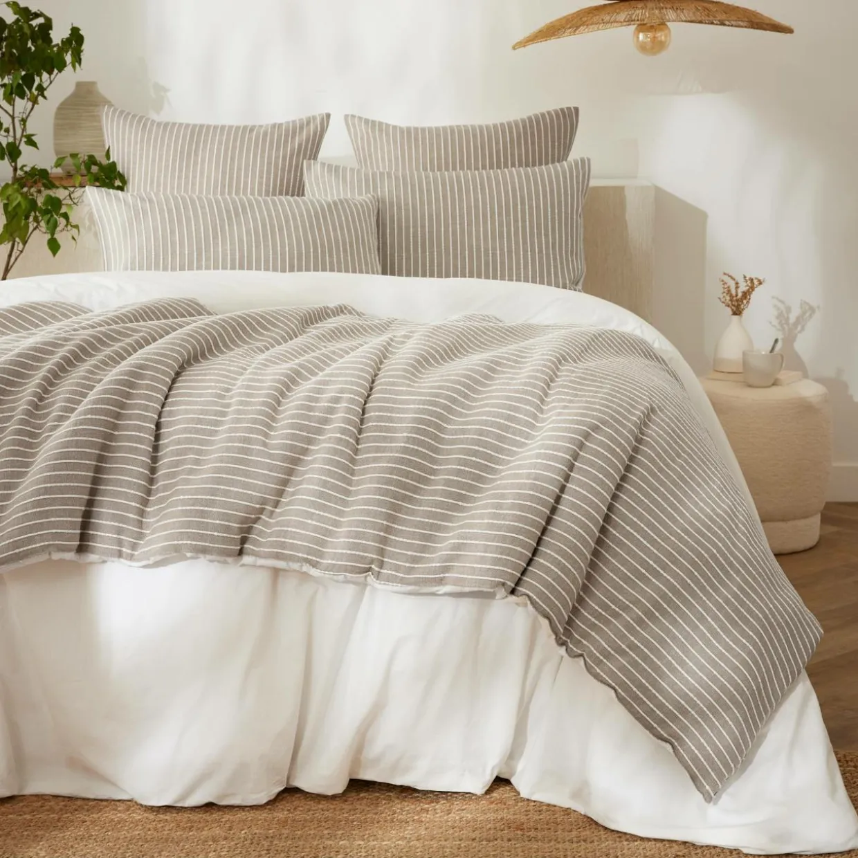 Edredon réversible coton texturé et percale (90 x 220 cm) Alice Ecru