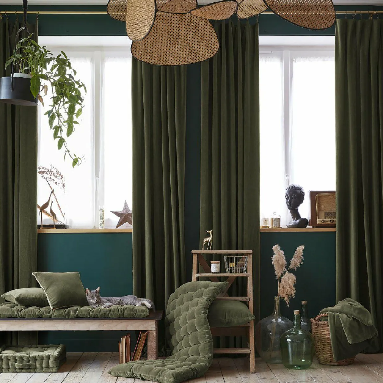 Edredon velours de coton (90 x 200 cm) Victor Vert thym