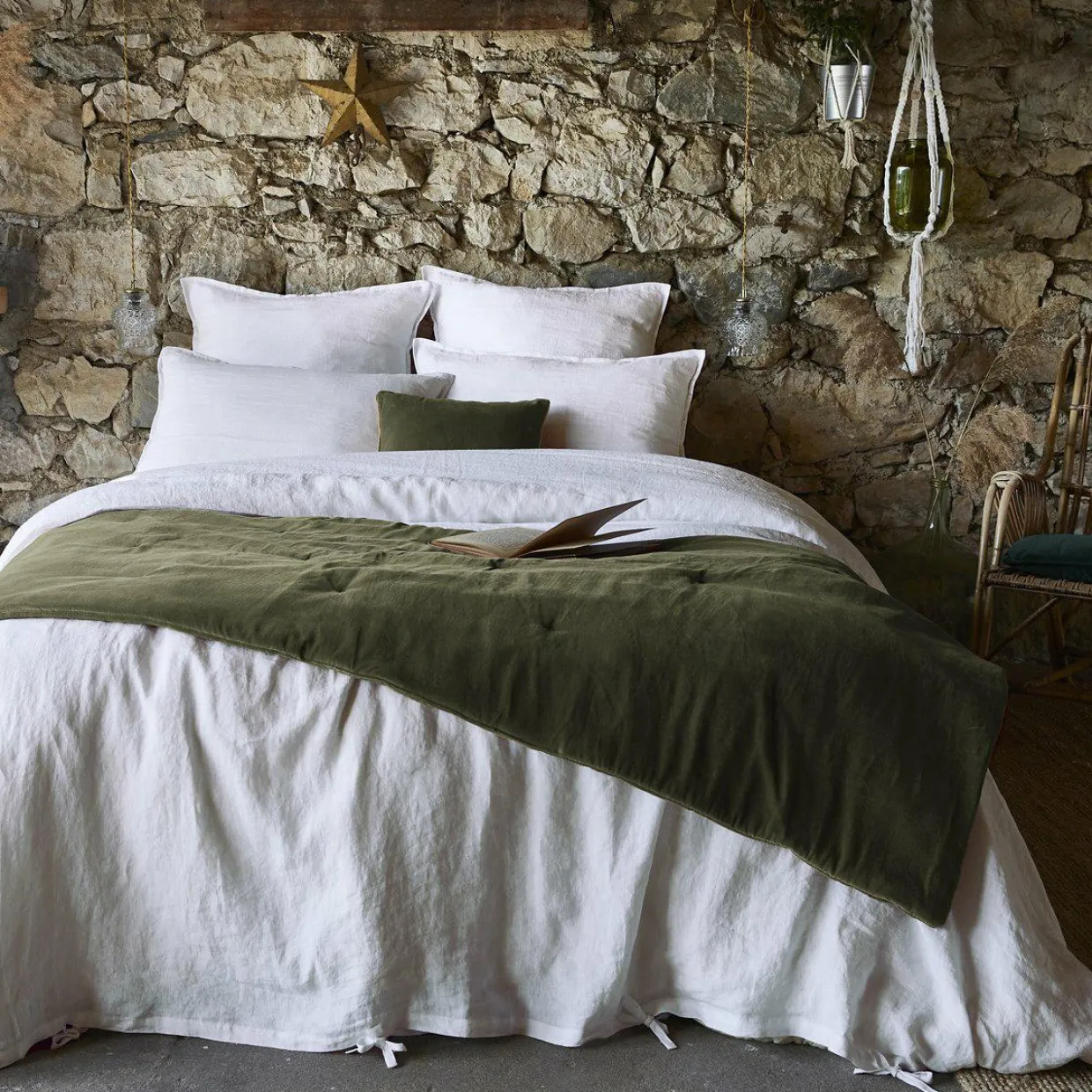 Edredon velours de coton (90 x 200 cm) Victor Vert thym