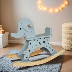 Elephant à bascule bois (H53 cm) Stars Gris
