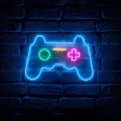 Enseigne lumineuse néon (H28 cm) Manette de jeux Bleu