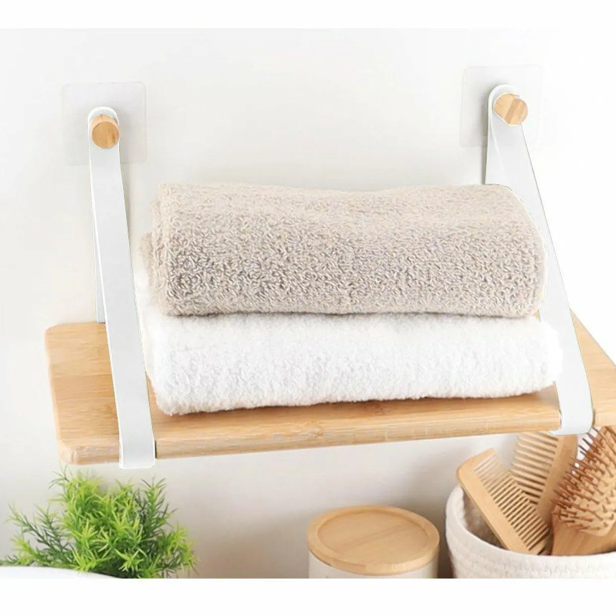 Etagère adhésive bambou (40 x H20 cm) Easy Chic Blanc