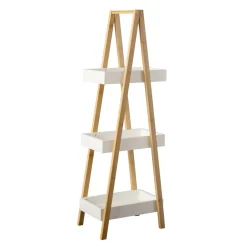 Etagère bois et bambou (H84 cm) Pyramide 3 niveaux Blanche